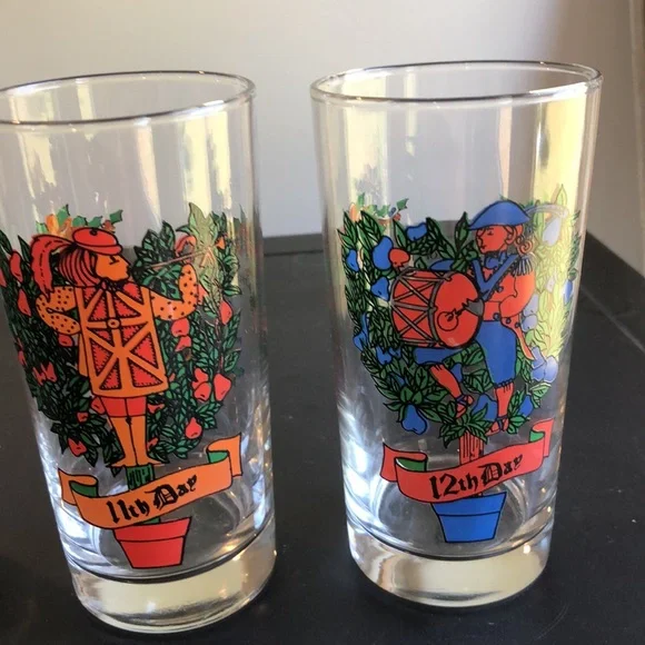 Vintage 1970’s Indiana Glass 12 Days of Christmas Drinking Tumblers COMPLETE SET - Picture 8 of 10
